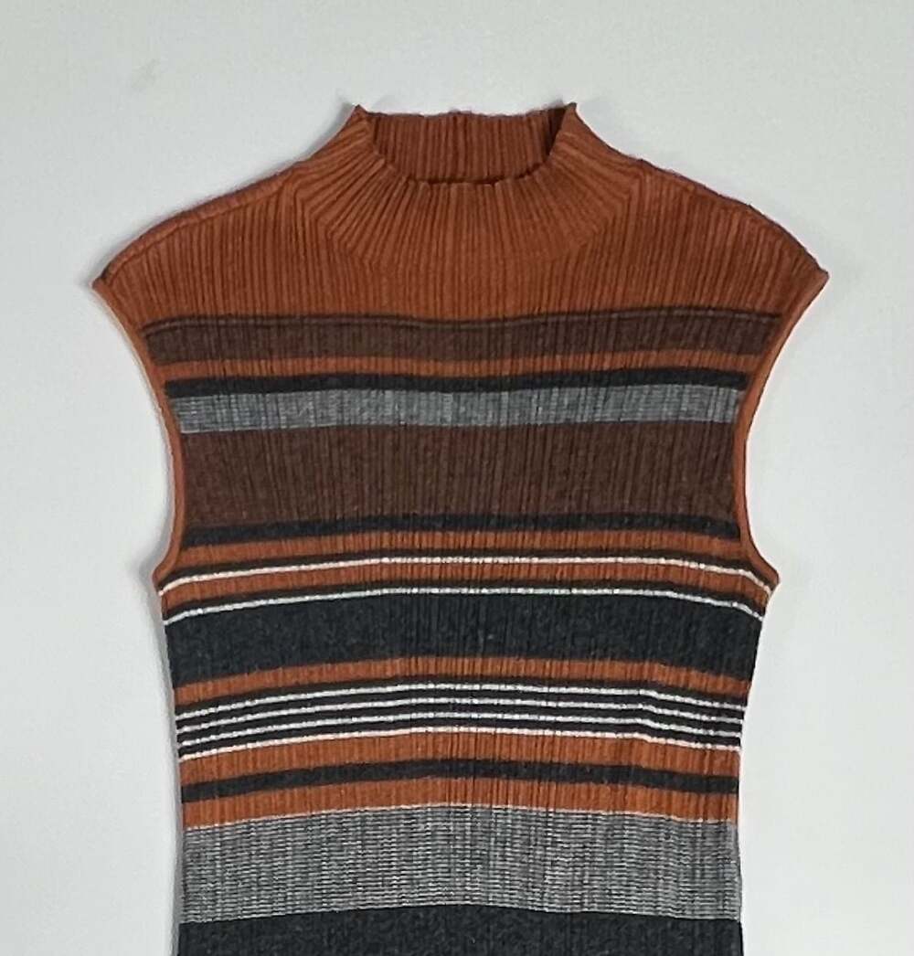 House of Harlow 1960 Women's Striped Rib Knit Mock Neck Sleeveless Sweater Dress